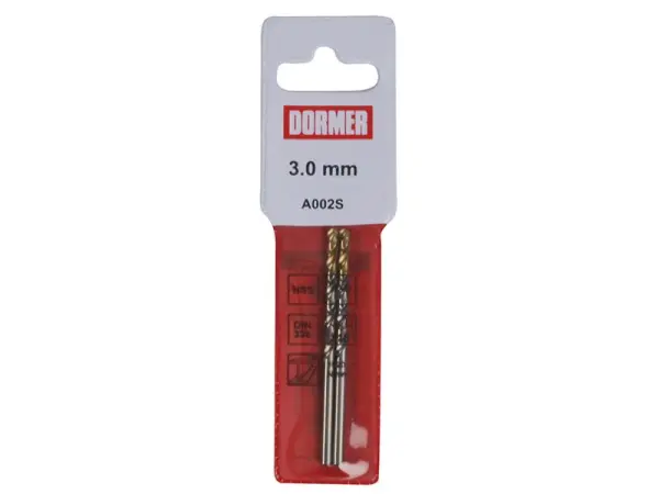 Dormer A002 Τρυπάνια Jobber με Επίστρωση HSS-TiN, 3.0mm, Συσκευασία 2 τεμ.