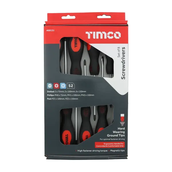 Timco - Jeu de tournevis 8 pièces, Acier S2