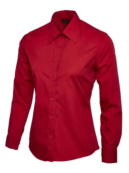 Uneek Ladies' Poplin Full Sleeve Shirt - Polycotton Blend, Red, 4XL