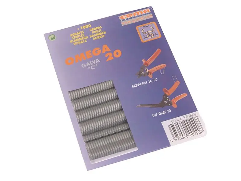 Anneaux d'attache Edma Omega 20 en acier galvanisé, paquet de 1000