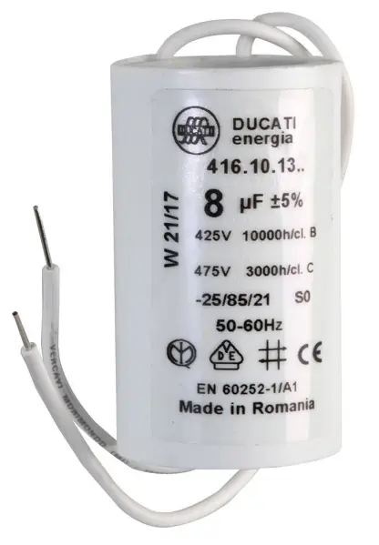 DUCATI Motor Run Film Capacitor 8 µF, 450V, Wire Leaded
