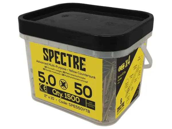 ForgeFix Spectre™ PZ Compatible Wood Screw, CSK, ZYP - 5.0 x 50mm Mega Tub 1500