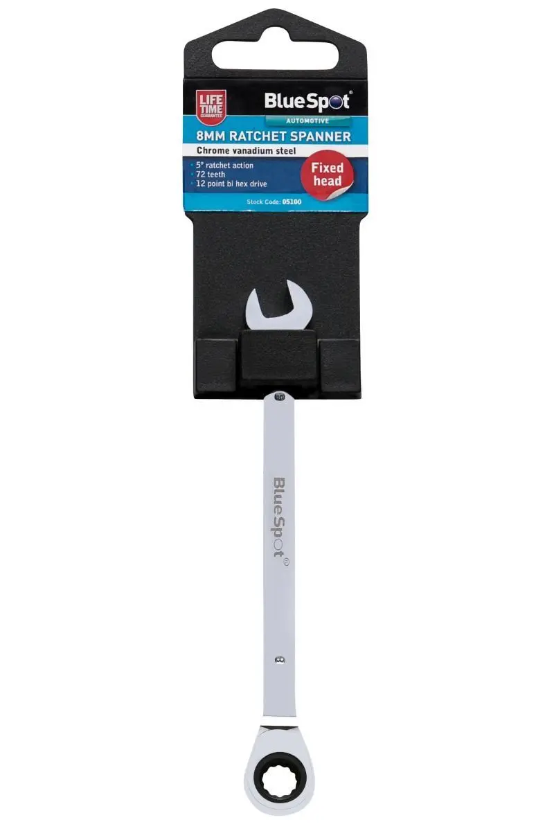 Clé à cliquet Blue Spot 8mm, Chrome vanadium, Tête fixe