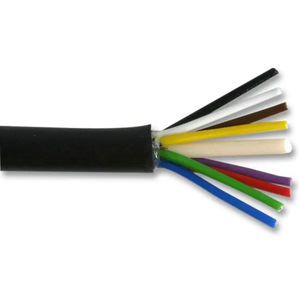 PRO-ELEC 16-2-8A 8 Core Unscreened PVC Cable, 0.2mm², Black - 100m