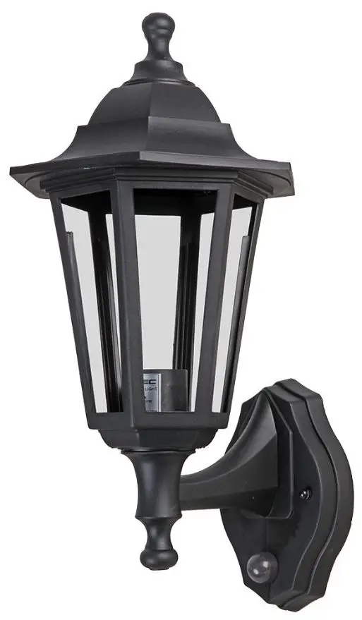 PRO ELEC Farol Exterior con Sensor PIR y Fotorresistencia, Negro, E27, IP44
