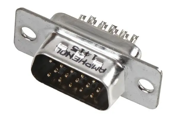 Fiche D-Sub 15 broches haute densité Amphenol, plaqué or