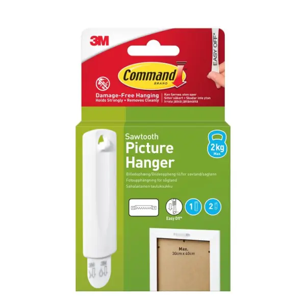 Command Sawtooth Picture Hanger, White, 2 kg Capacity