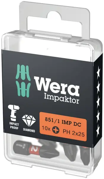 Wera IMP DC PH DIY Impaktor PH Bits, PH 2 x 25mm, 10pk