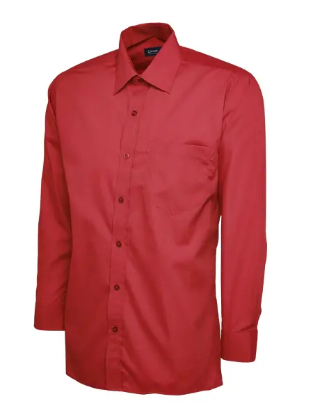 Uneek Homme - Chemise en Popeline à Manches Longues - Rouge - Taille 14.5