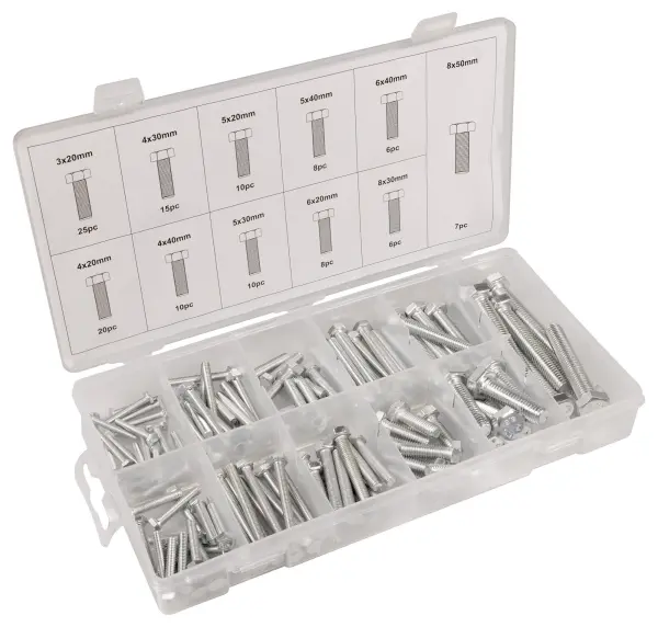 Duratool Assorted Hex Head High Tensile Bolt Set, 125 Piece