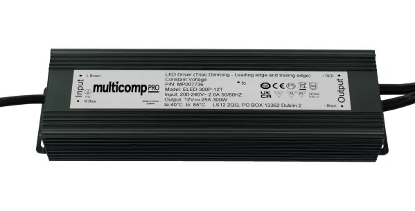 MULTICOMP PRO - AC/DC Triac Dimmable LED Driver, IP66 - 12V 25A 300W