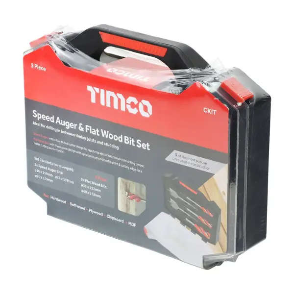 Timco - Σειρά Τρυπανιών Carpenter's Speed Auger & Flat Wood, 5-τεμαχίων