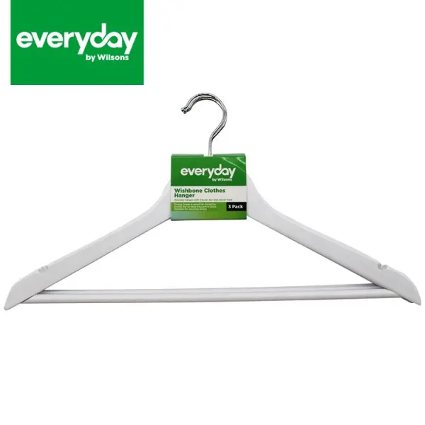 Everyday by Wilsons Weiße Kleiderbügel Wishbone mit Hosenstange, 3er Set