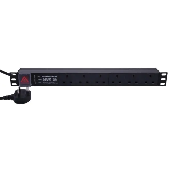 POWERCOOL Rack Mount PDU with Surge Protection, 6 Gang UK, 1U Horizontal