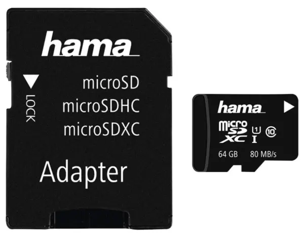 HAMA כרטיס זיכרון מיקרו SDXC 64GB Class 10 UHS-I, מהירות 80MB/s