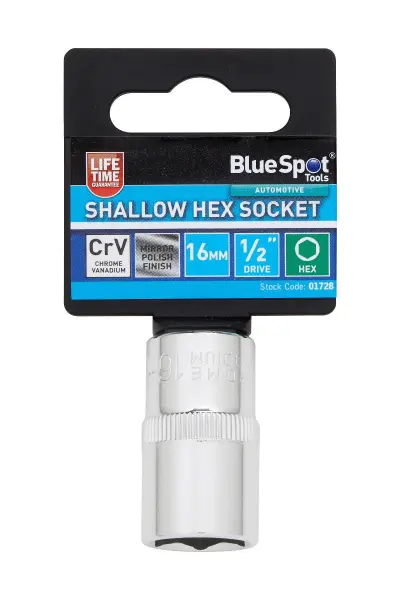 Blue Spot Tools 浅型六角套筒 16mm 1/2英寸驱动