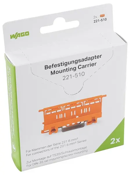 WAGO 221 Series 6mm Mounting Carrier, 2, 3 & 5-Way, Orange, Pack of 2