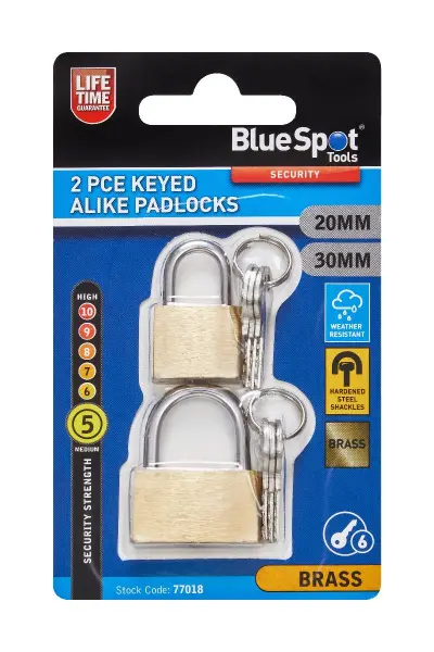 Blue Spot Tools - 2-delige messing hangsloten 20mm & 30mm met sleutels