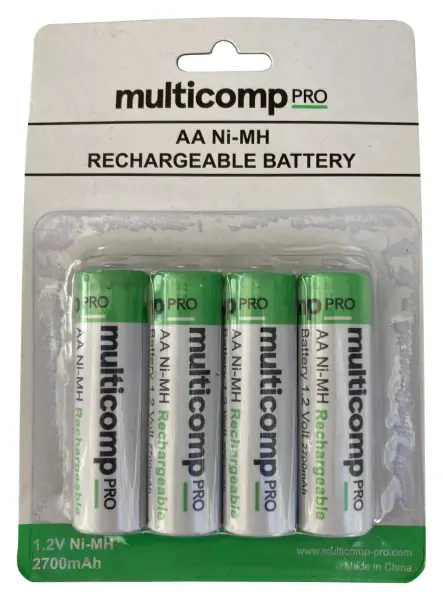 Multicomp Pro AA 2.7Ah NiMH Rechargeable Batteries, 4 Pack