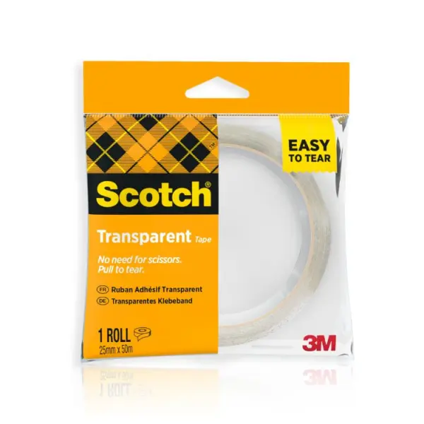 Scotch Easy Tear Tape, Transparent, 25mm x 50m