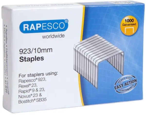 Grampos RAPESCO 923/10mm em Aço Galvanizado de Alta Resistência (Embalagem de 1