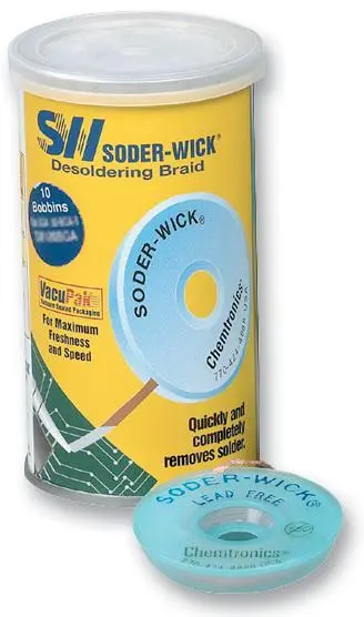 Tresse de dessoudage sans plomb CHEMTRONICS VacuPak Soder-Wick, étiquette bleue