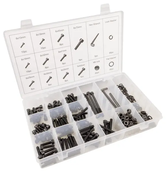 Assorted Black Hex Head Screws, Washers & Nuts Set, 363 Piece