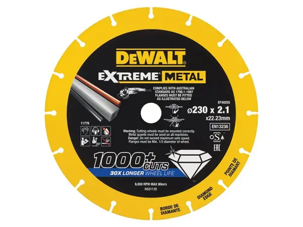 DEWALT 익스트림 금속 절단 톱날 블레이드, 230 x 22.23mm