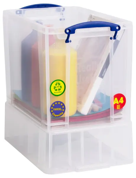 Really Useful Boxes 19L XXL Clear Storage Box with Lid - 370mm x 250mm x 395mm