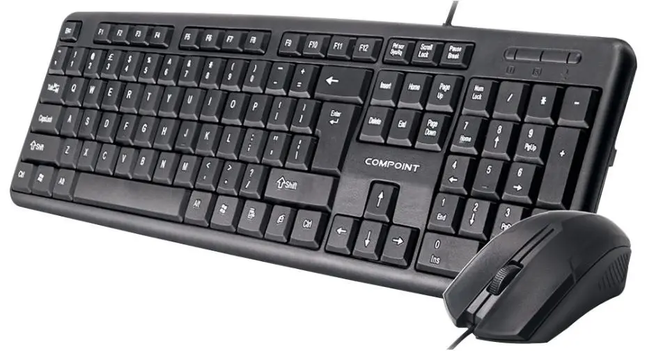 COMPOINT Teclado e Rato USB com Fios, Preto, Layout UK