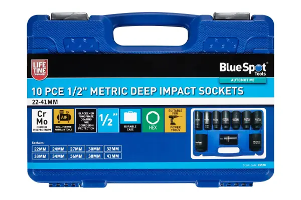 Blue Spot Tools 10件套1/2英寸公制深冲冲击套筒组（22-41毫米）