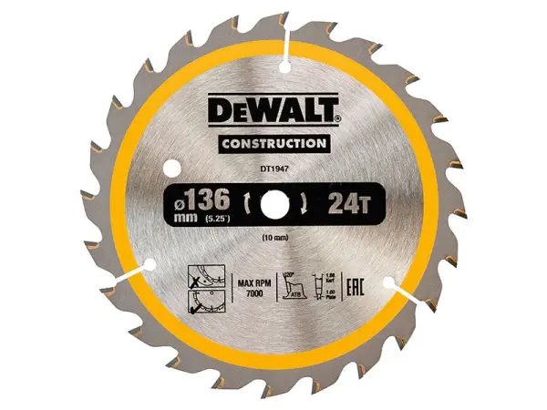 DEWALT Cordless Construction Trim Saw Blade, 136 x 10mm, 24T
