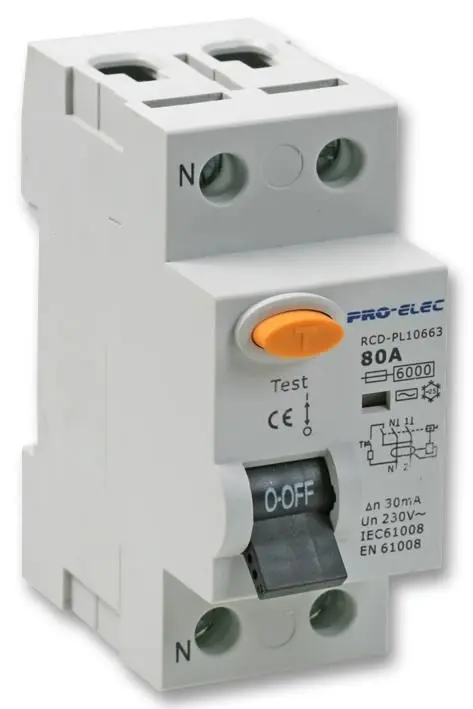 Pro Elec RCD Bipolar 80A, 230V, Protección contra Fallos Eléctricos