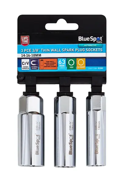 Blue Spot Tools - Set Soket Plug Api Dinding Tipis 3/8 (3 Pek, 14mm, 16mm, 18mm