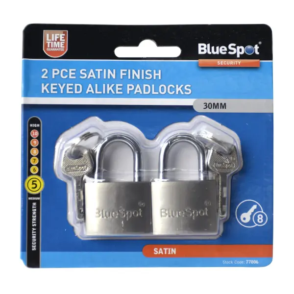 Blue Spot Tools מנעול דו-חלקי 30 מ״מ בגימור סאטן עם מפתחות זהים