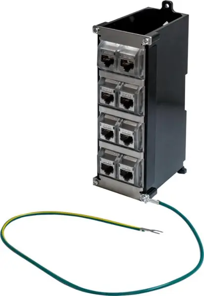 TUK Painel de Acoplador Keystone CAT6a para Rail DIN, 8 Portas