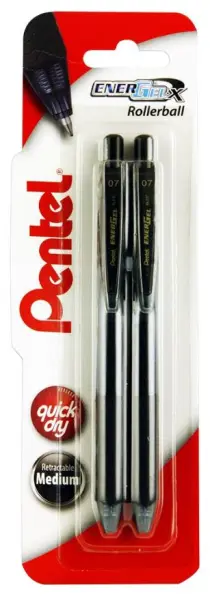 PENTEL EnerGel X Gel Rollerbalpennen, 0.7mm, Zwart, 2-delige verpakking