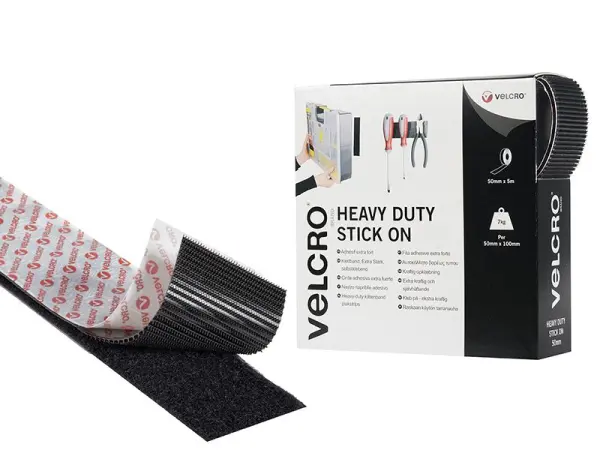 VELCRO® Brand Nastri Adesivi Extra Forti con Autoadesivo, Nero, 50mm x 5m