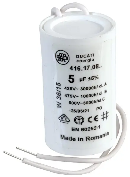 Ducati Motor Run Film Capacitor 5 µF, 450 V, Wire Leaded