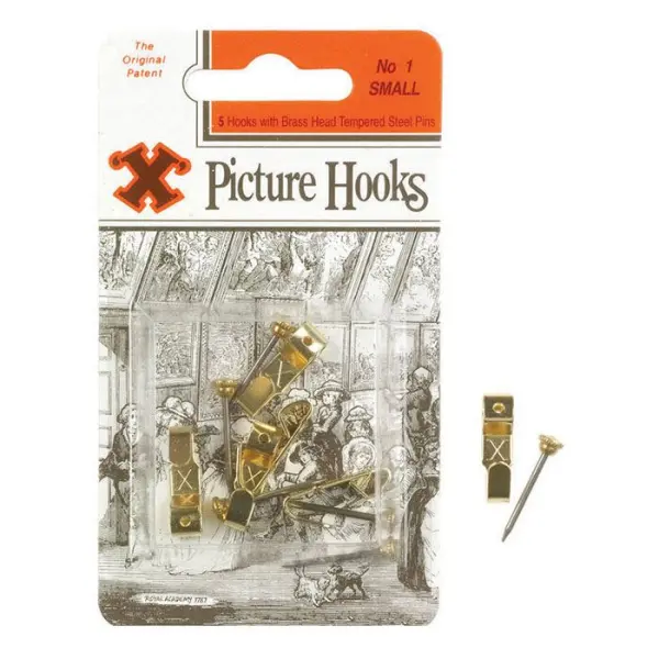 X Picture Hooks No 1 Brass Plated 5 Pack
