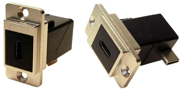 Dual Slim USB C Socket to USB Right Angle Plug Feedthrough Connector, Nickel