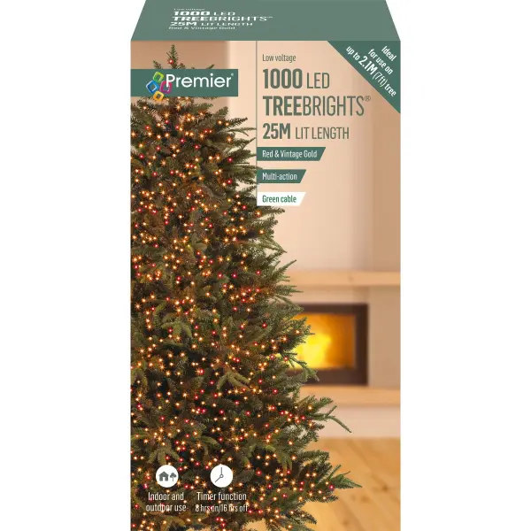 Premier 1000 LED Vintage Gold & Red Mix TreeBrights with Timer, 25m
