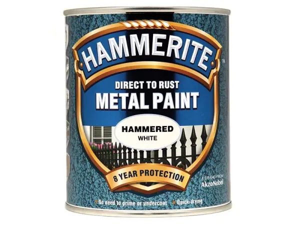 Hammerite Direct to Rust Hammered Finish Metal Paint, White, 750ml