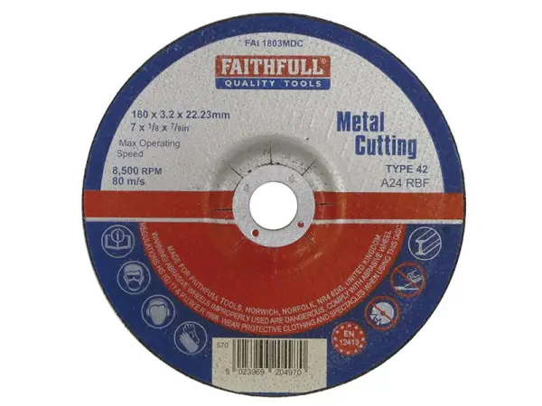 Faithfull Disque à tronçonner pour métaux à centre déprimé 180mm