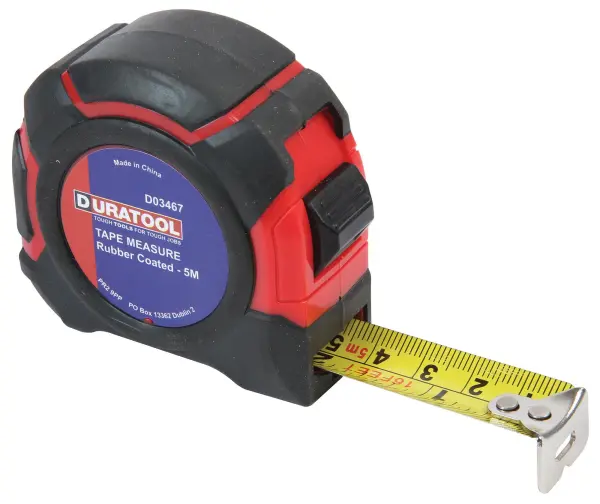 Duratool Rubber Coated Tape Measure - 5m x 19mm