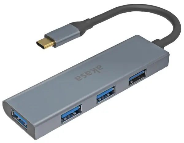 AKASA USB-C rozbočovač s 4 porty USB 3.0 v hliníkovém krytu