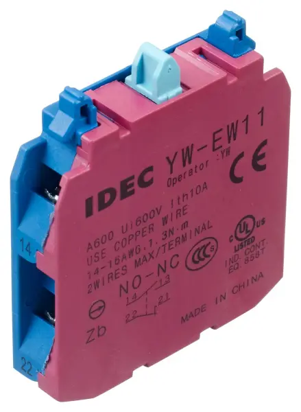 IDEC YW-EW11 Screw Terminal Contact Block 1NC/1NO 10A