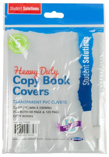 Premier Stationery Clear Book Covers 160x200mm, Pack of 5
