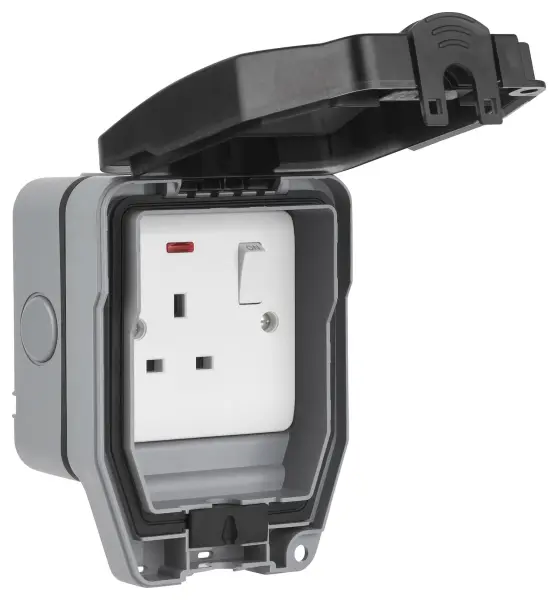 Outdoor Switched Socket, 1 Gang, IP66, Stainless Steel