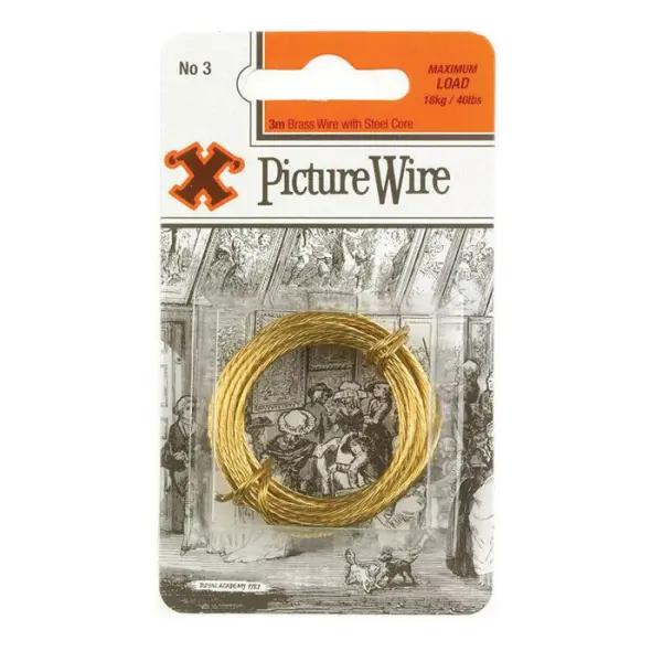 X Brass Picture Wire No. 3 Solid Brass 3m Blister Pack